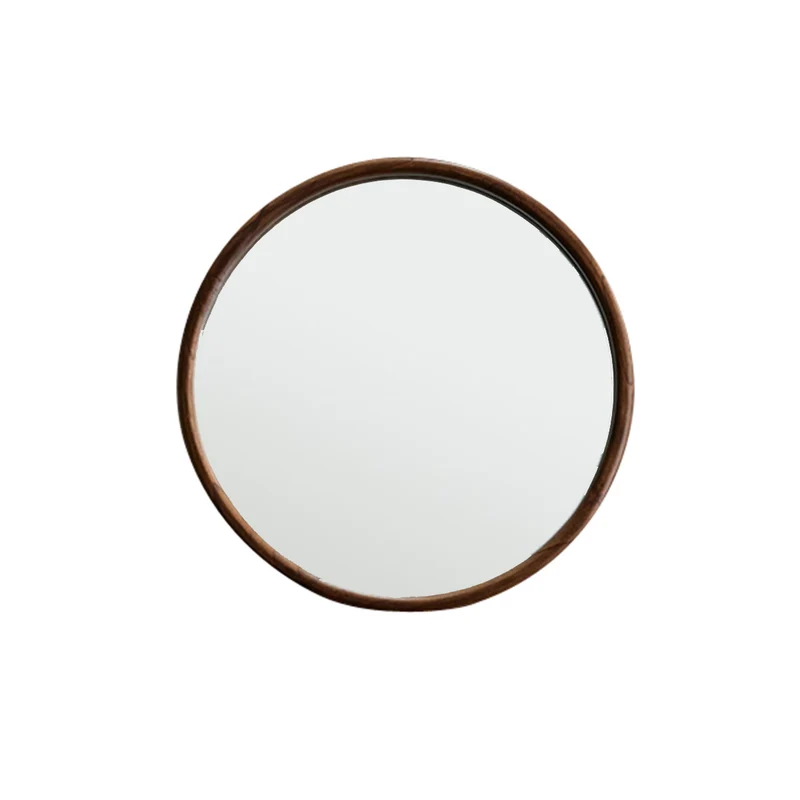 Miroir en mindi massif finition noyer rond Ø50 cm