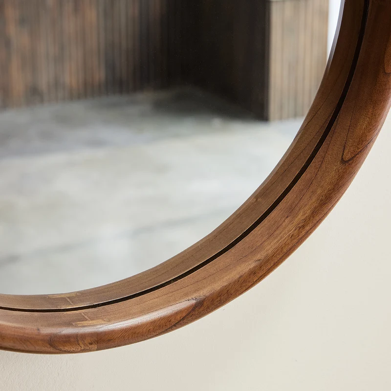 Miroir en mindi massif finition noyer rond Ø50 cm