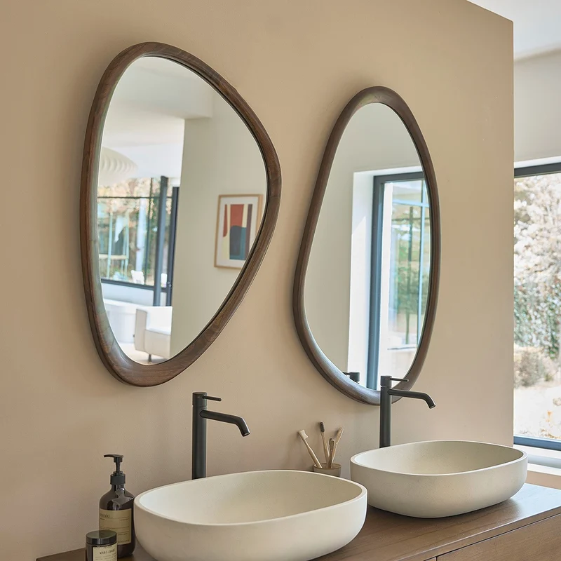 Miroir en mindi massif finition noyer 75x60 cm