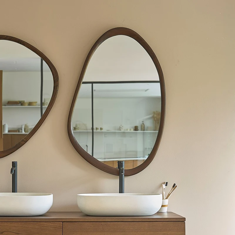Miroir en mindi massif finition noyer 90x60 cm