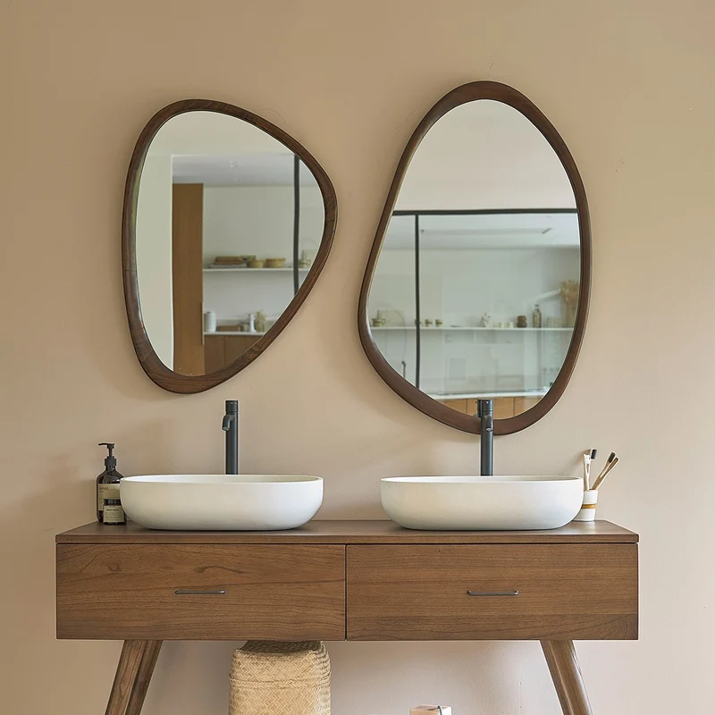 Miroir en mindi massif finition noyer 90x60 cm