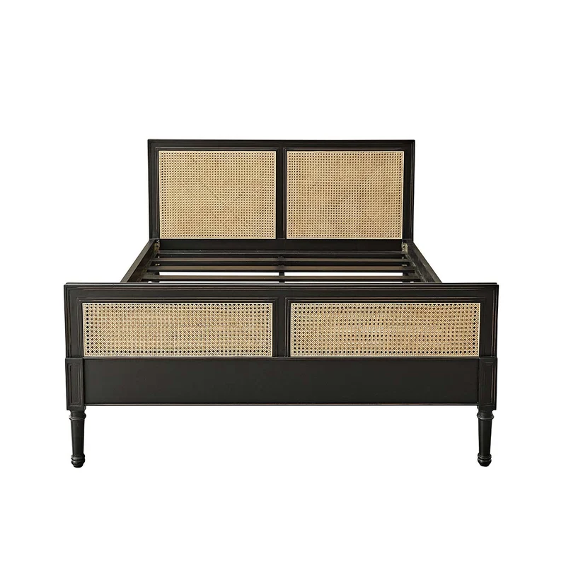 Lit en cannage et bois d'acajou 160 cm avec sommier