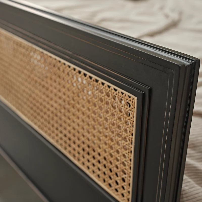 Lit en cannage et bois d'acajou 160 cm avec sommier