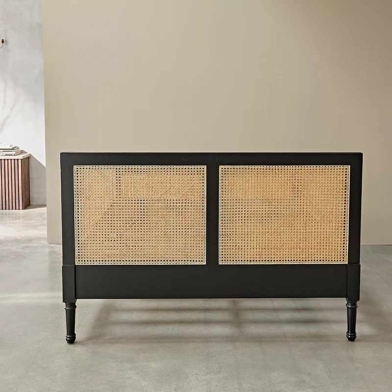 Lit en cannage et bois d'acajou 160 cm avec sommier