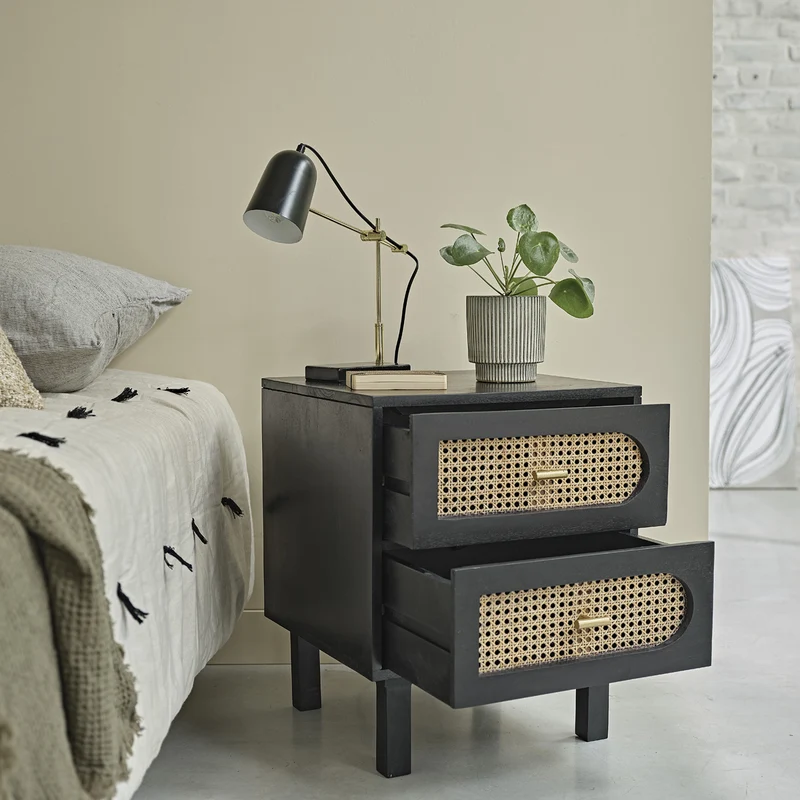 Table de chevet en manguier massif et cannage 45 cm