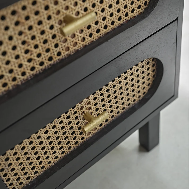 Table de chevet en manguier massif et cannage 45 cm