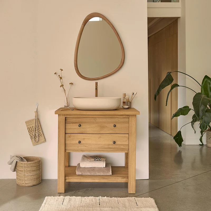 Meuble sous vasque en teck massif recyclé 82 cm