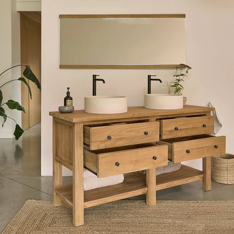Meuble de salle de bain en teck massif 150 cm