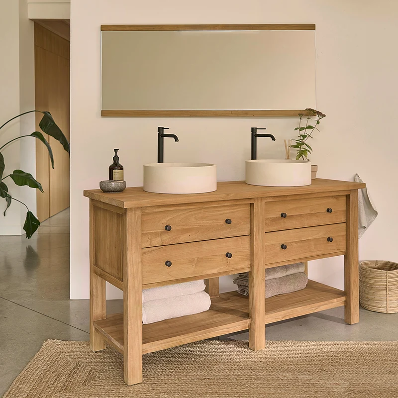 Meuble de salle de bain en teck massif 150 cm