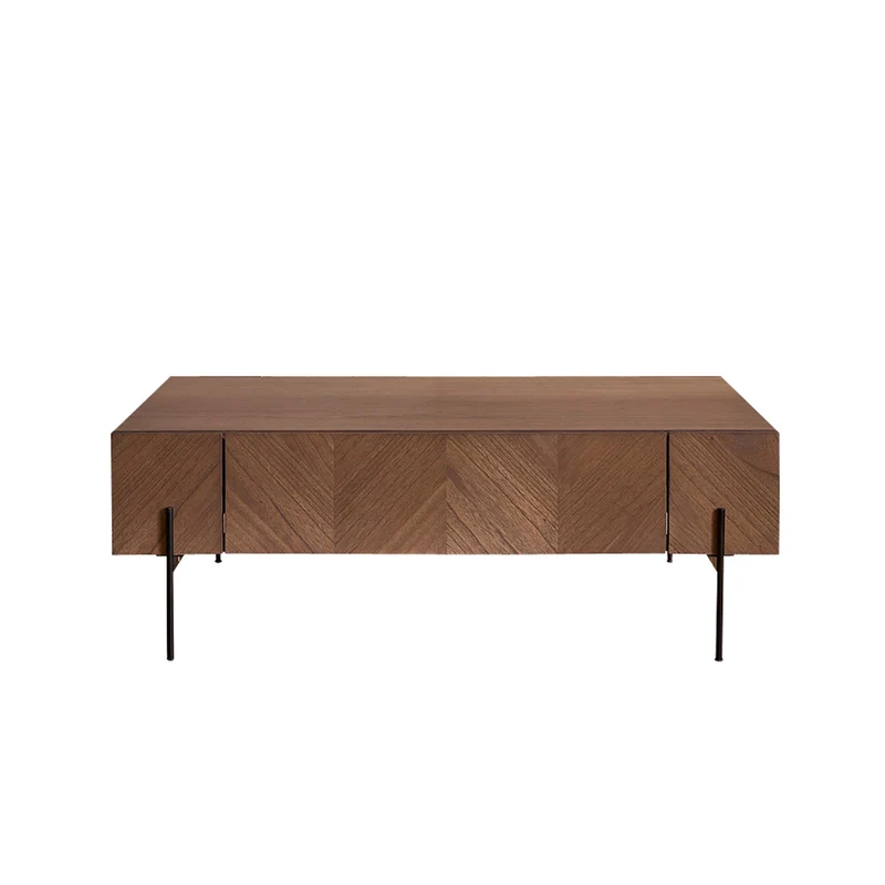Table basse en mindi massif et métal finition noyer 120 cm