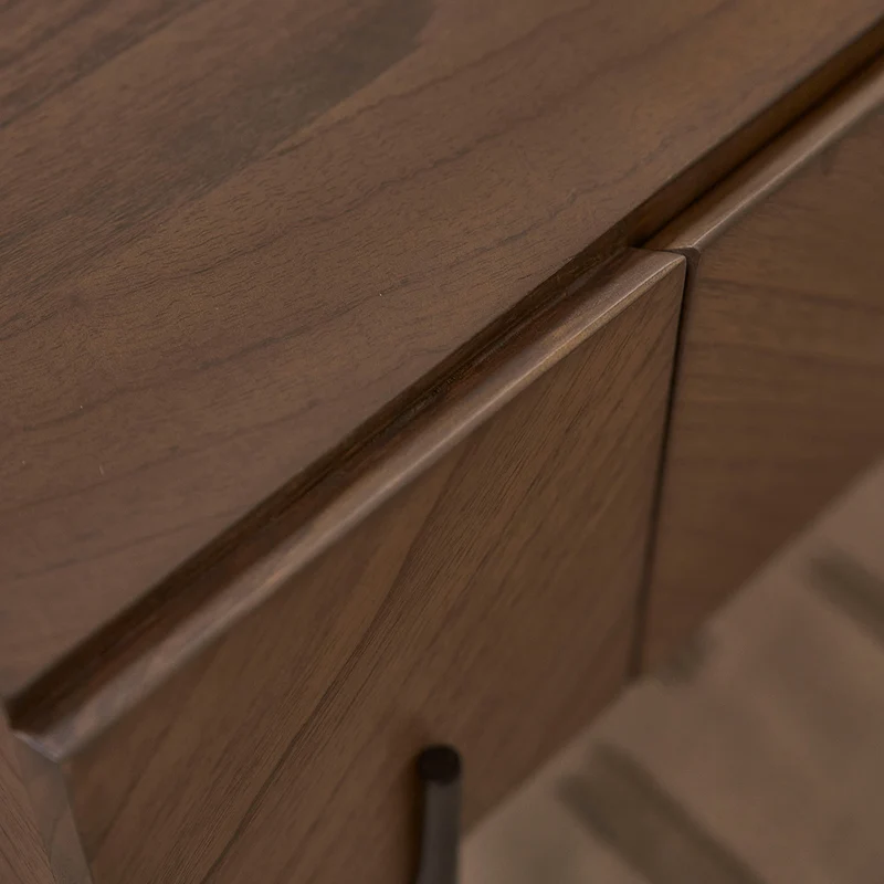 Table basse en mindi massif et métal finition noyer 120 cm