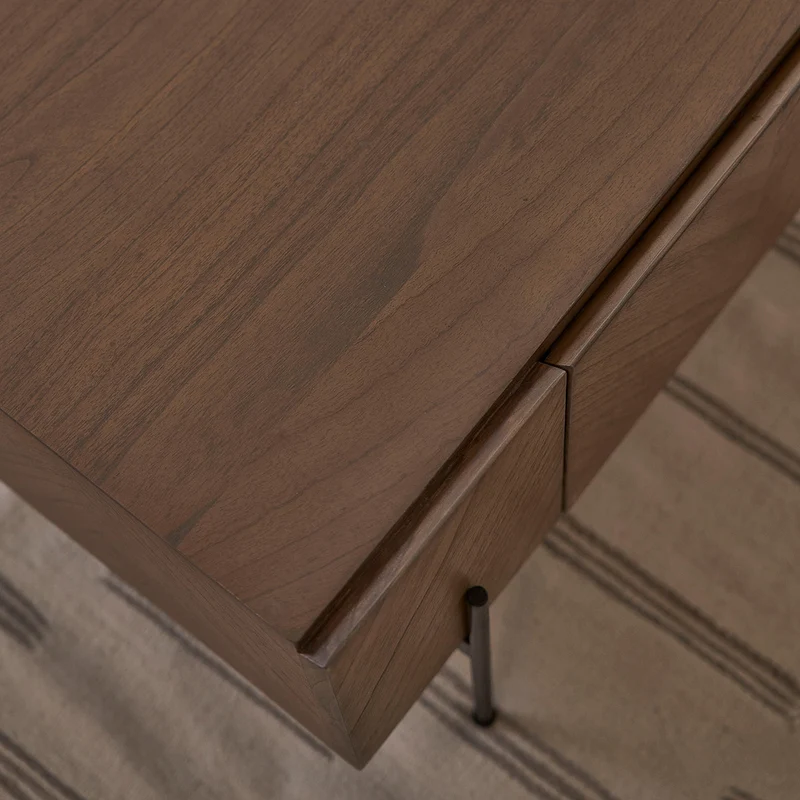 Table basse en mindi massif et métal finition noyer 120 cm