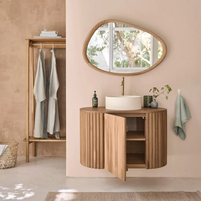 Meuble de salle de bain en teck massif suspendu 90 cm