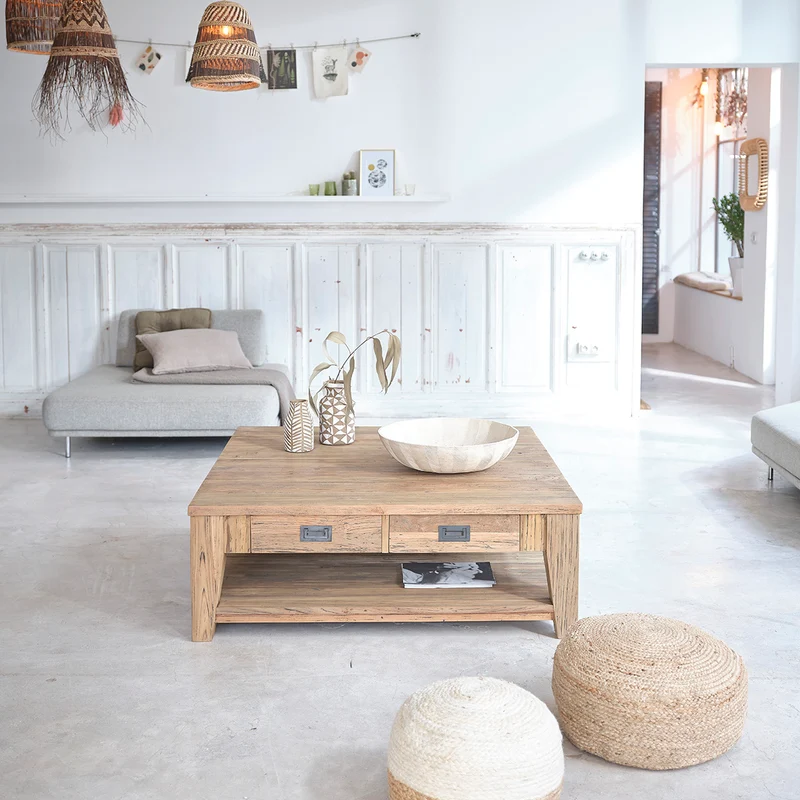 Table basse en teck massif recyclé 120 cm