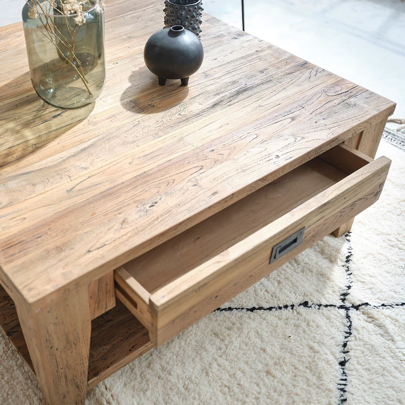 Table basse en teck massif recyclé 100 cm