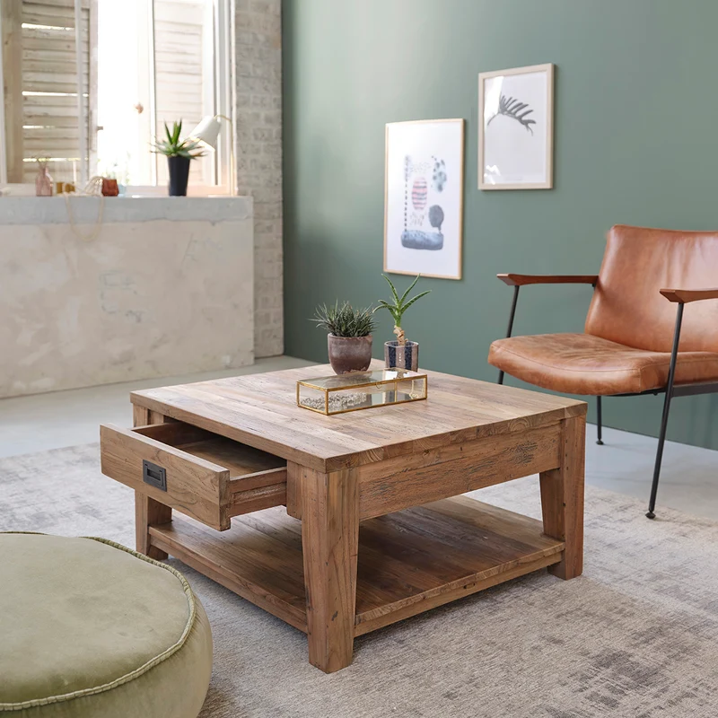 Table basse en teck massif recyclé 80 cm
