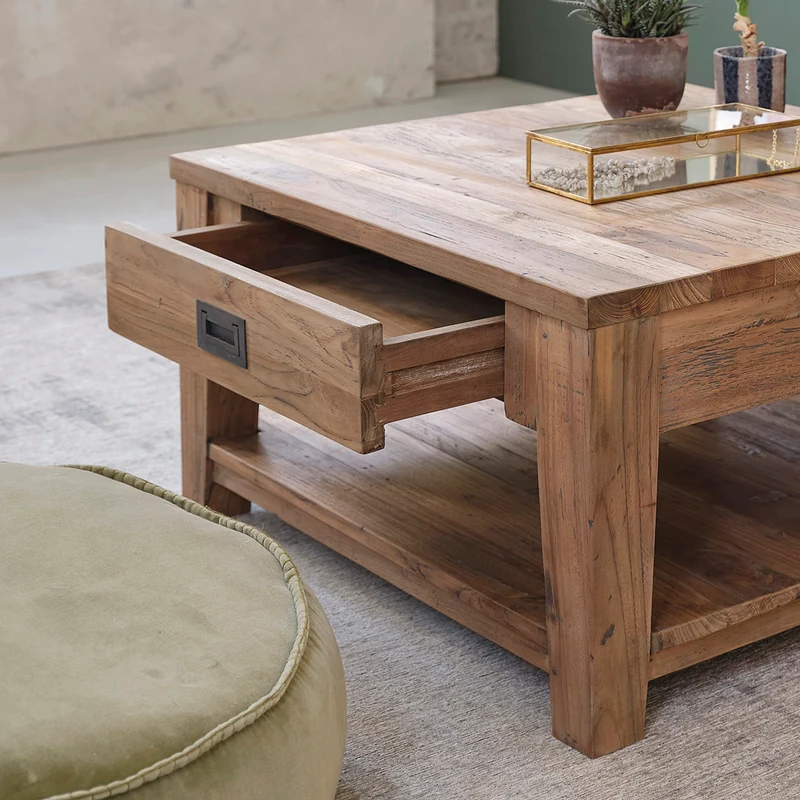 Table basse en teck massif recyclé 80 cm