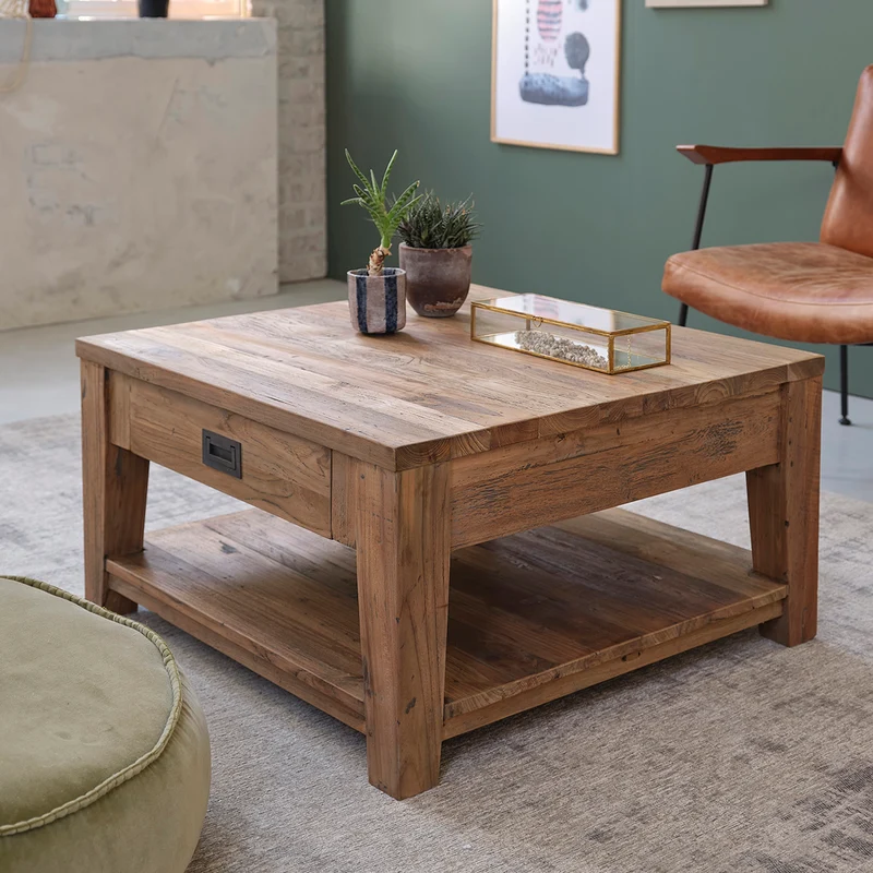 Table basse en teck massif recyclé 80 cm