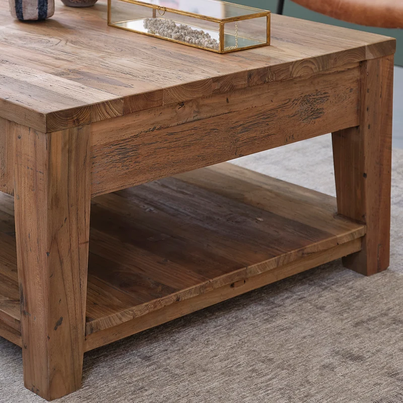 Table basse en teck massif recyclé 80 cm
