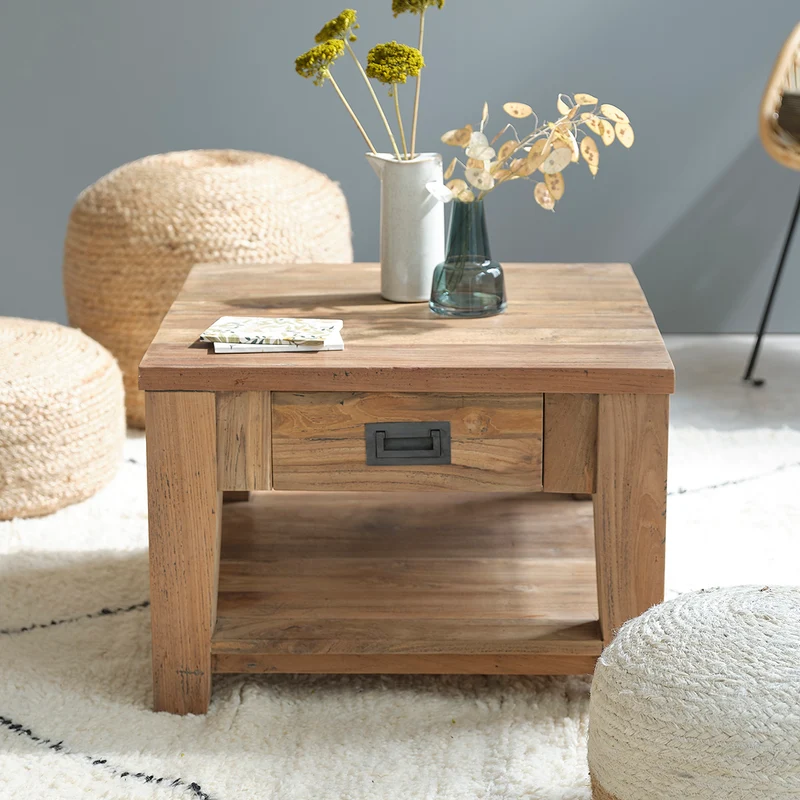 Table basse en teck massif recyclé 60 cm
