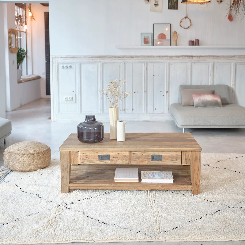 Table basse en teck massif recyclé 120 cm