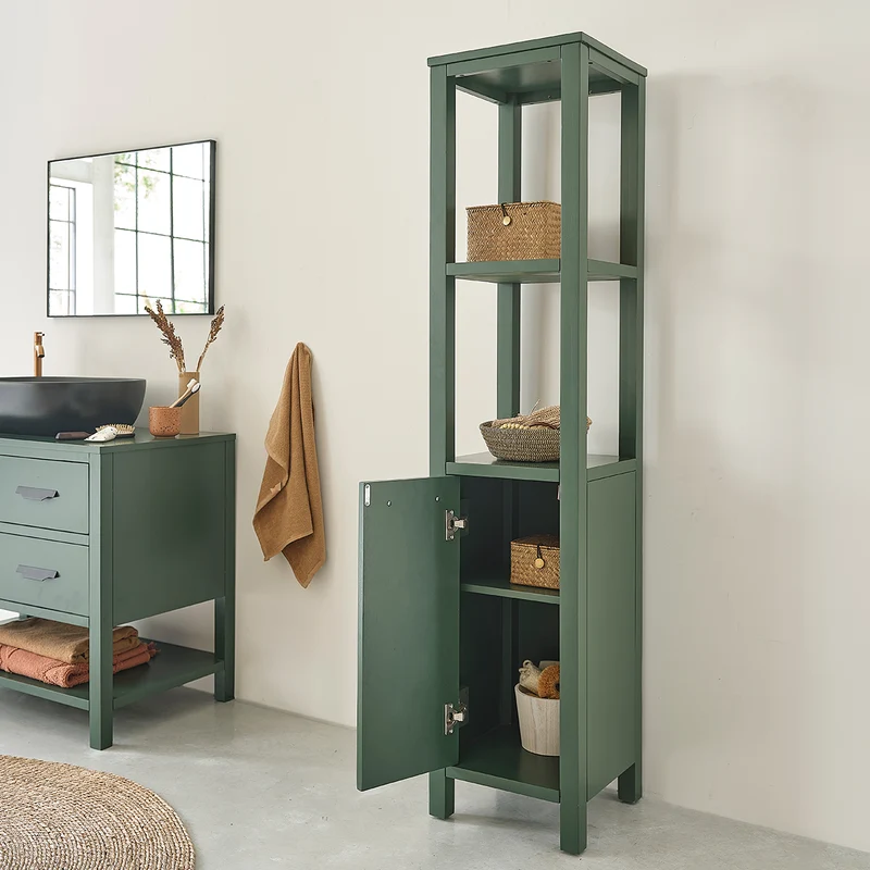 Colonne de salle de bain verte en bois d'acacia 160 cm