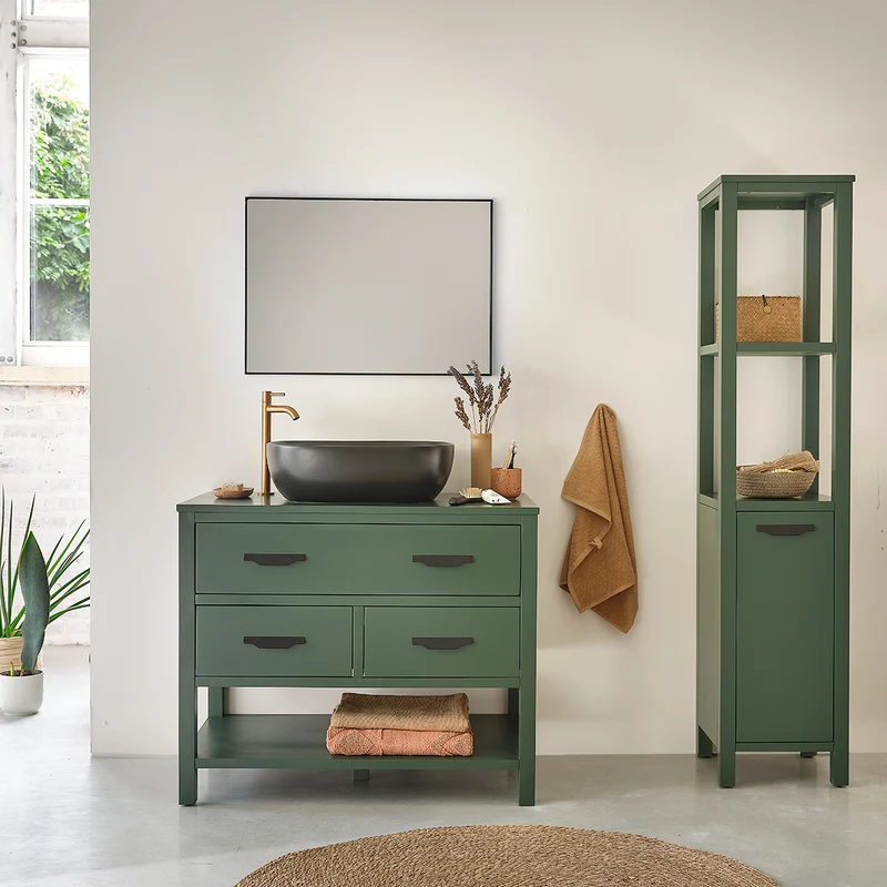 Colonne de salle de bain verte en bois d'acacia 160 cm