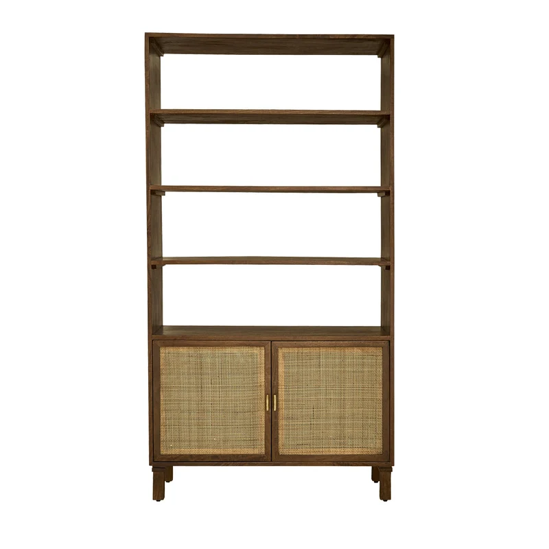 Bibliothèque en manguier et cannage finition noyer 170 cm