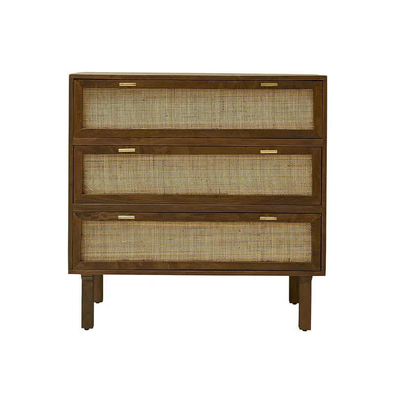 Commode en manguier massif et cannage finition noyer 90 cm