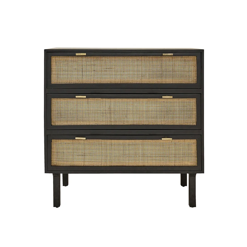 Commode en manguier massif et cannage noire 90 cm