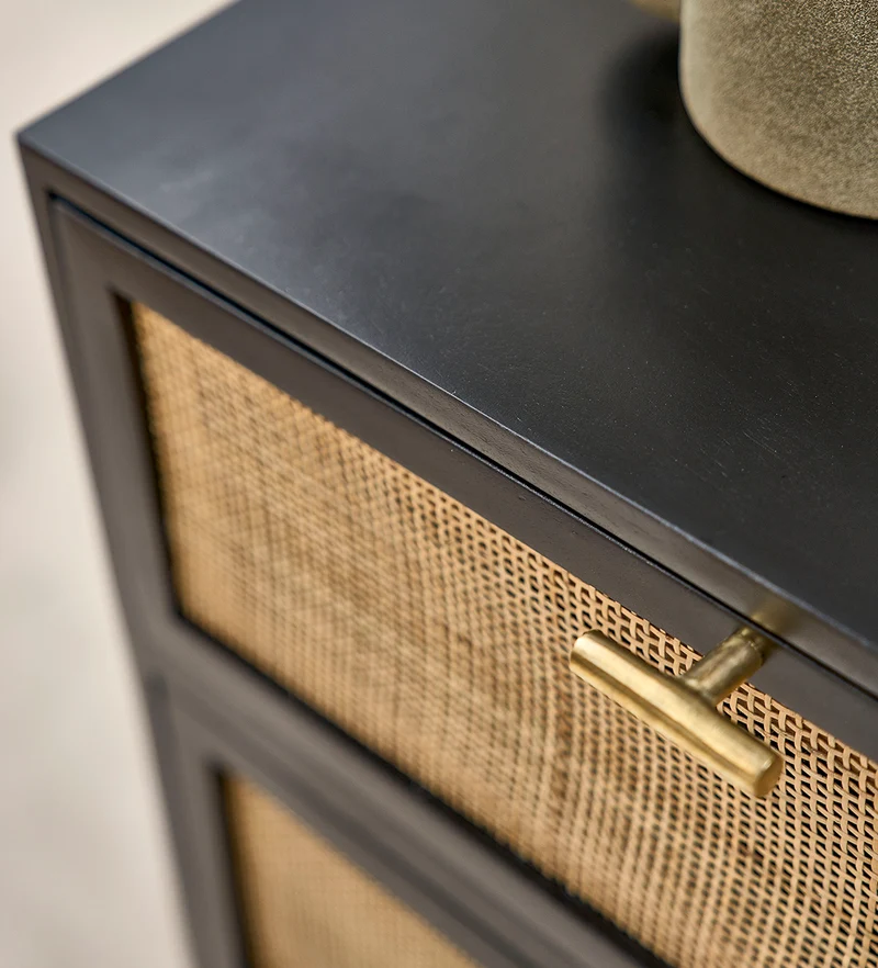 Commode en manguier massif et cannage noire 90 cm