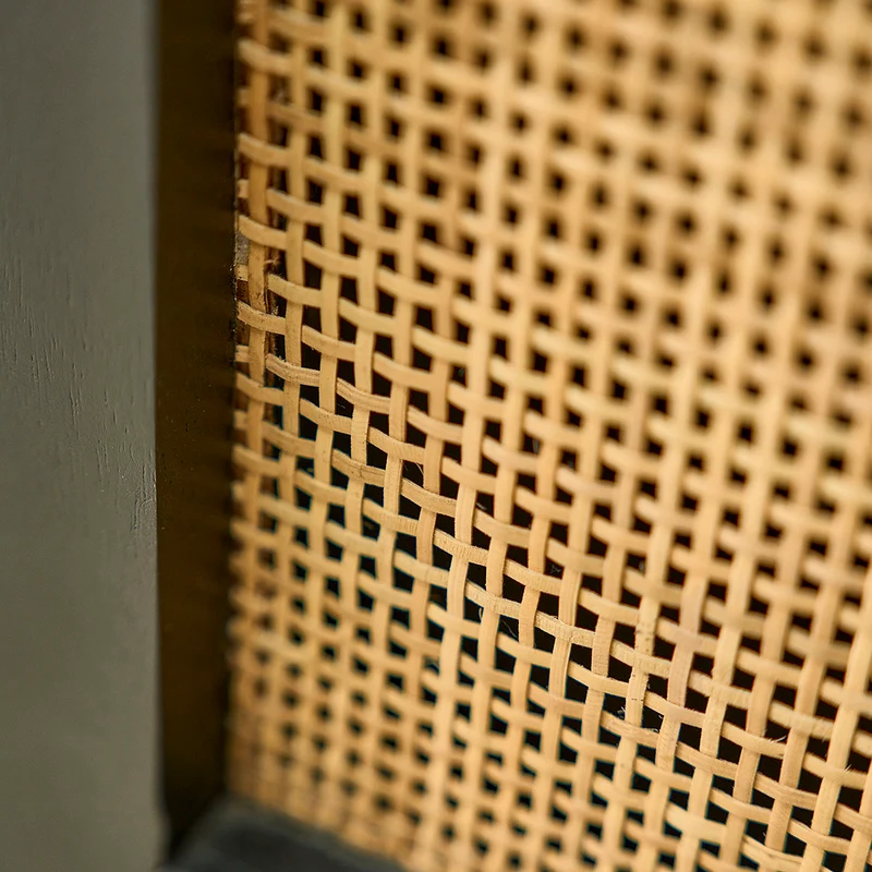 Meuble TV en manguier massif noir et cannage 140 cm