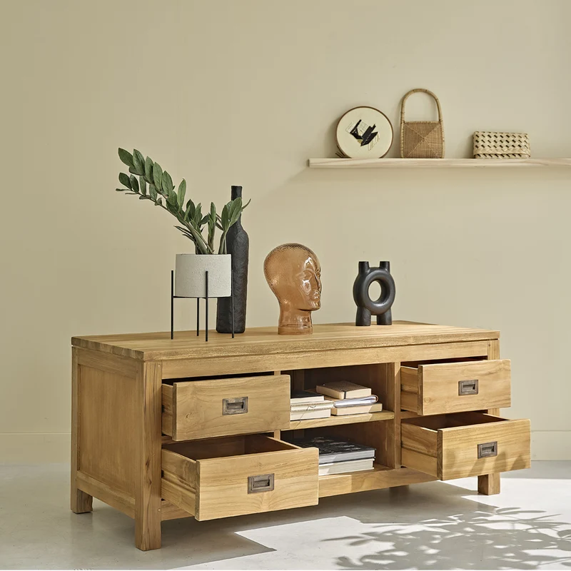 Meuble TV en teck massif 120 cm