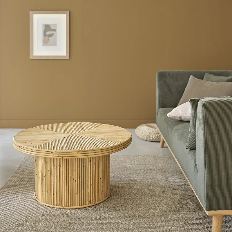 Table basse en canne de rotin Ø 80 cm