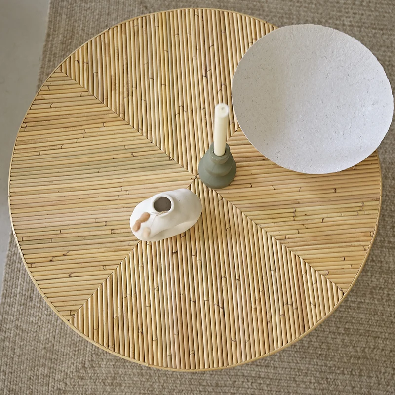 Table basse en canne de rotin Ø 80 cm