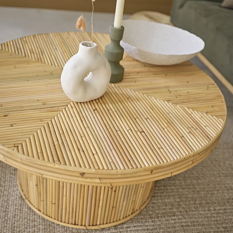 Table basse en canne de rotin Ø 80 cm