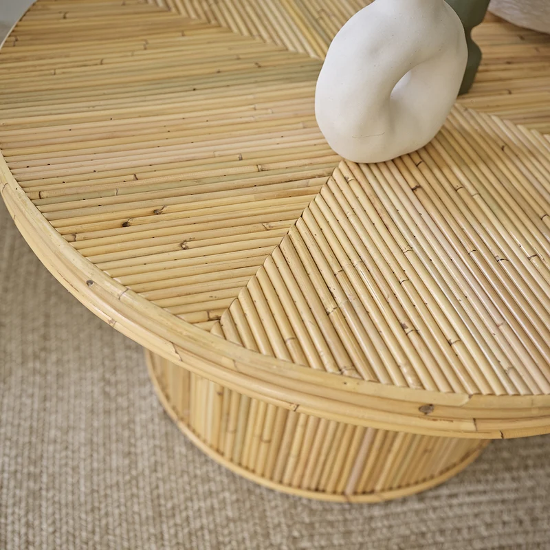 Table basse en canne de rotin Ø 80 cm