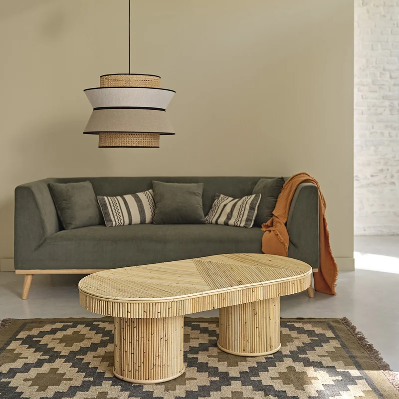Table basse en canne de rotin 120 cm