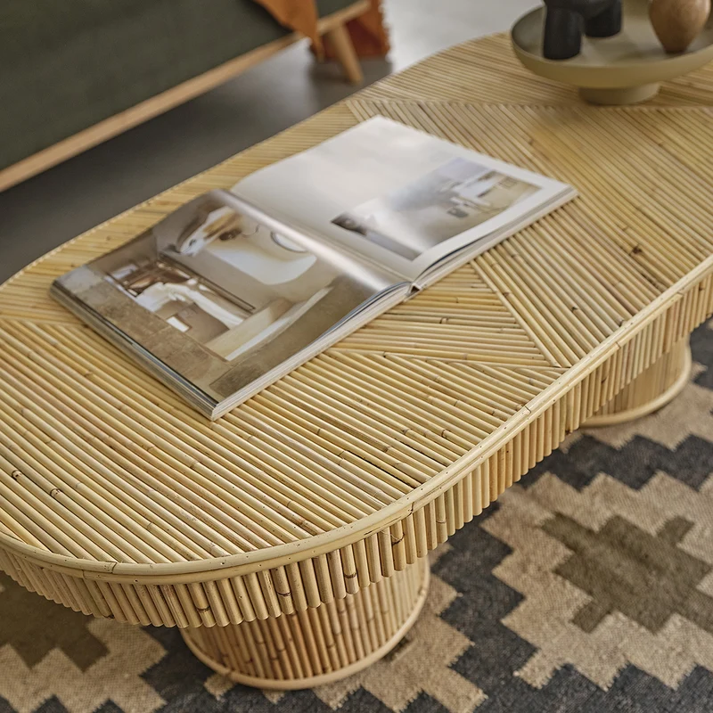 Table basse en canne de rotin 120 cm