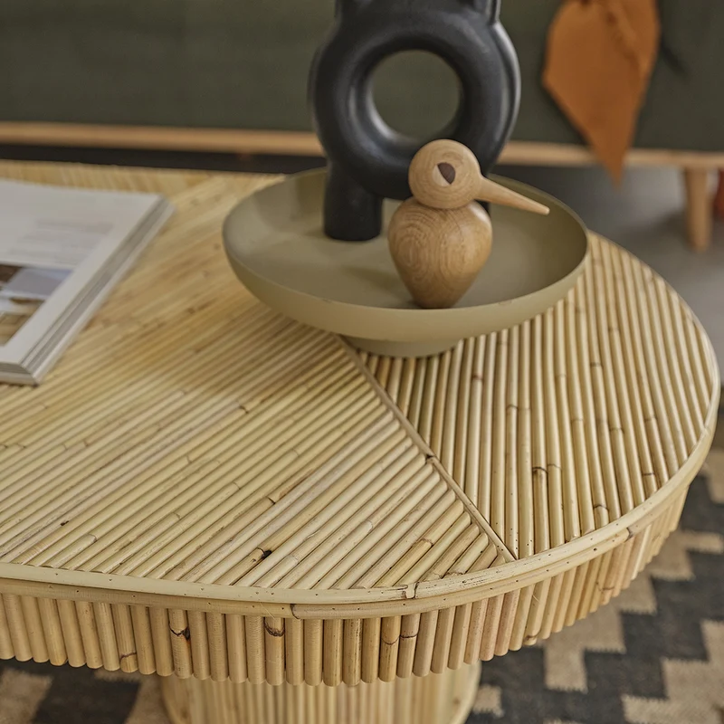 Table basse en canne de rotin 120 cm