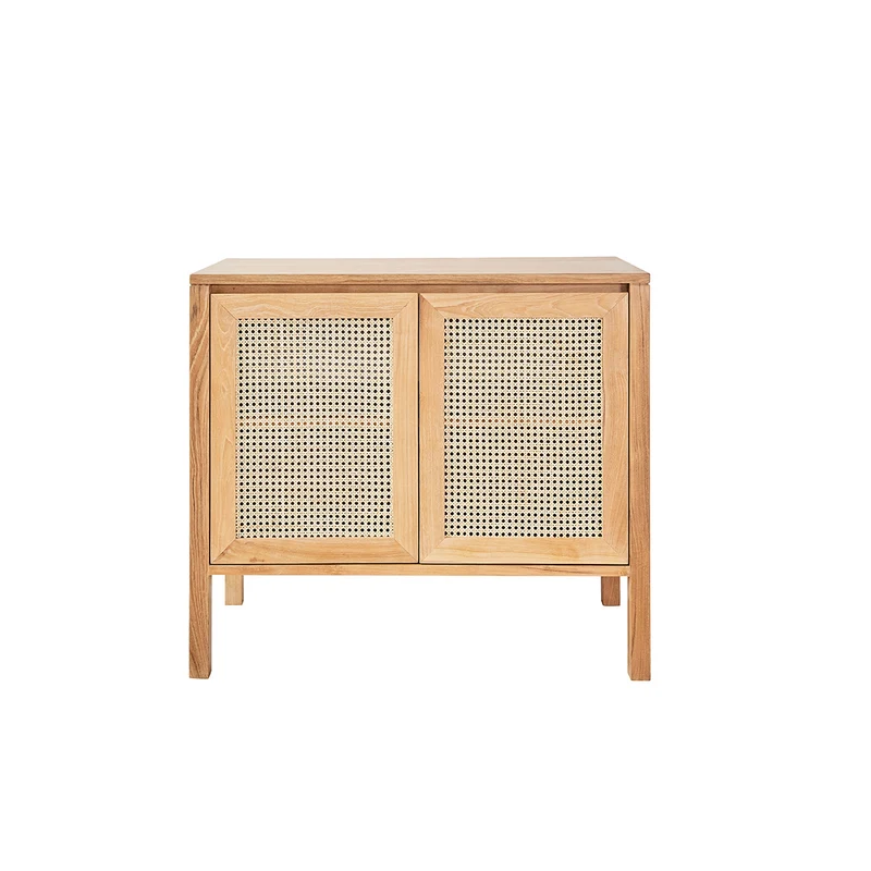 Meuble sous vasque en teck massif et cannage 90 cm