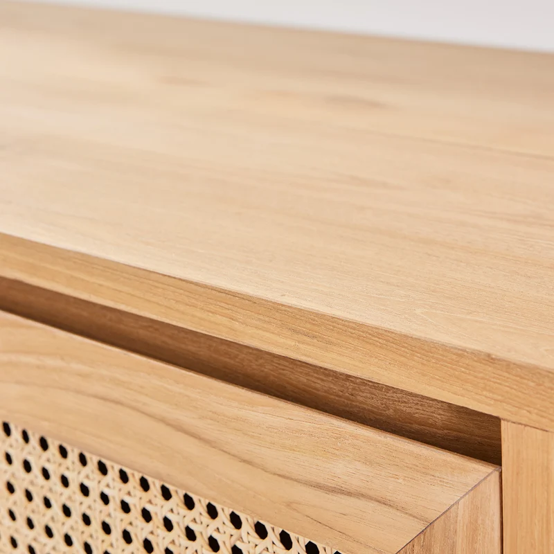 Meuble sous vasque en teck massif et cannage 90 cm