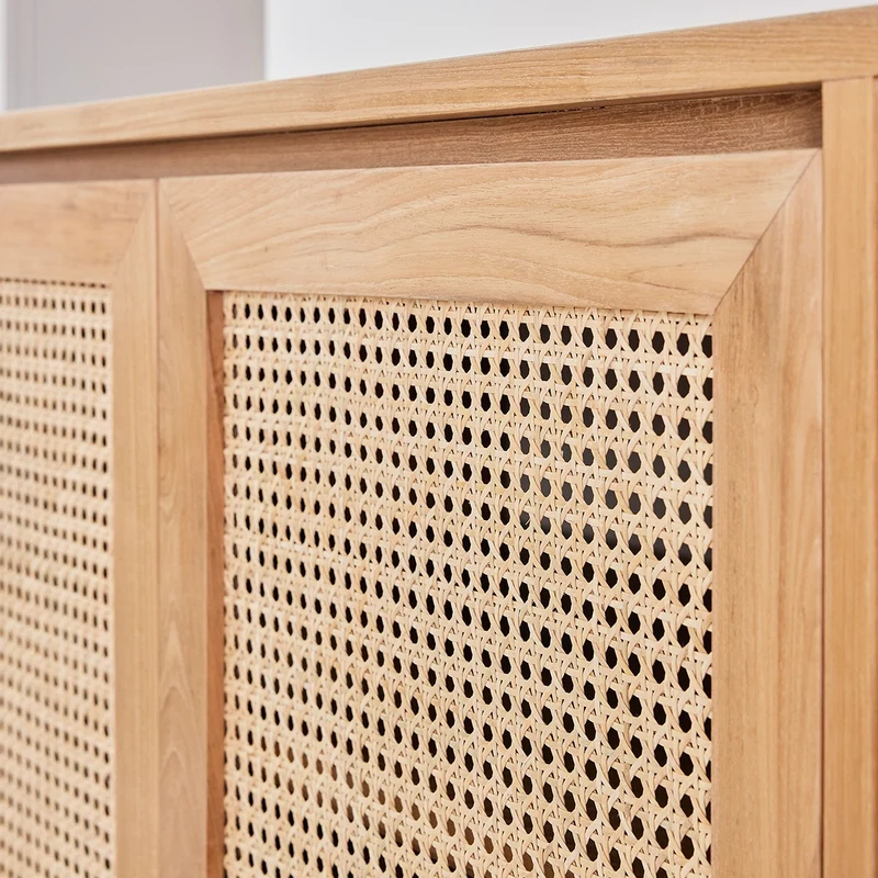 Meuble sous vasque en teck massif et cannage 90 cm