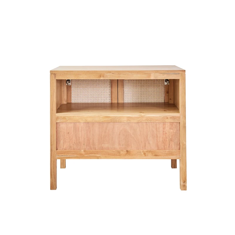 Meuble sous vasque en teck massif et cannage 90 cm