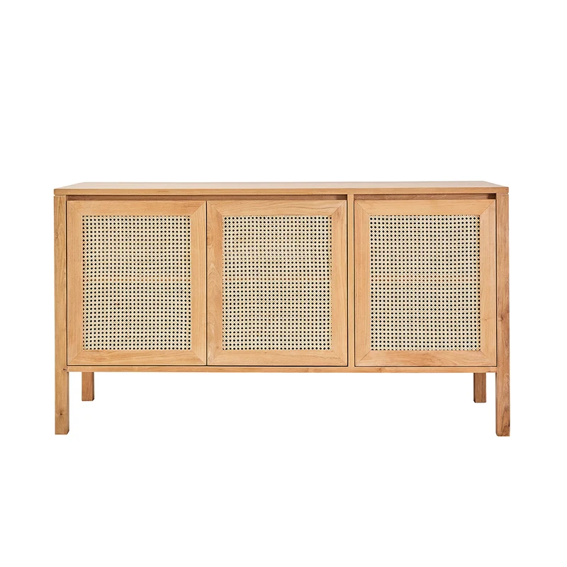 Meuble sous vasque en teck massif et cannage 145 cm