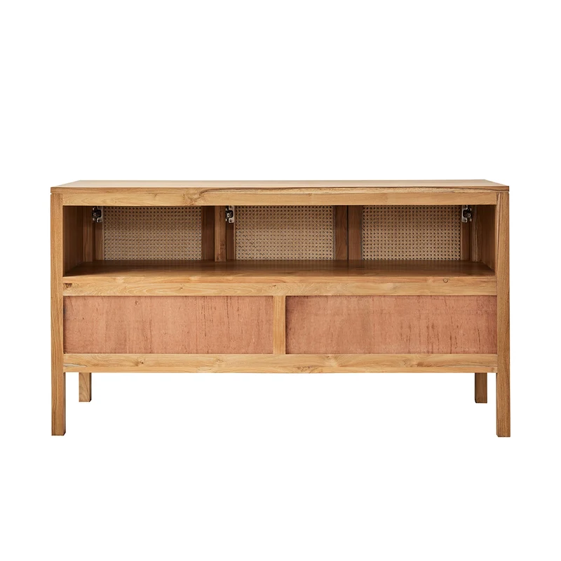 Meuble sous vasque en teck massif et cannage 145 cm