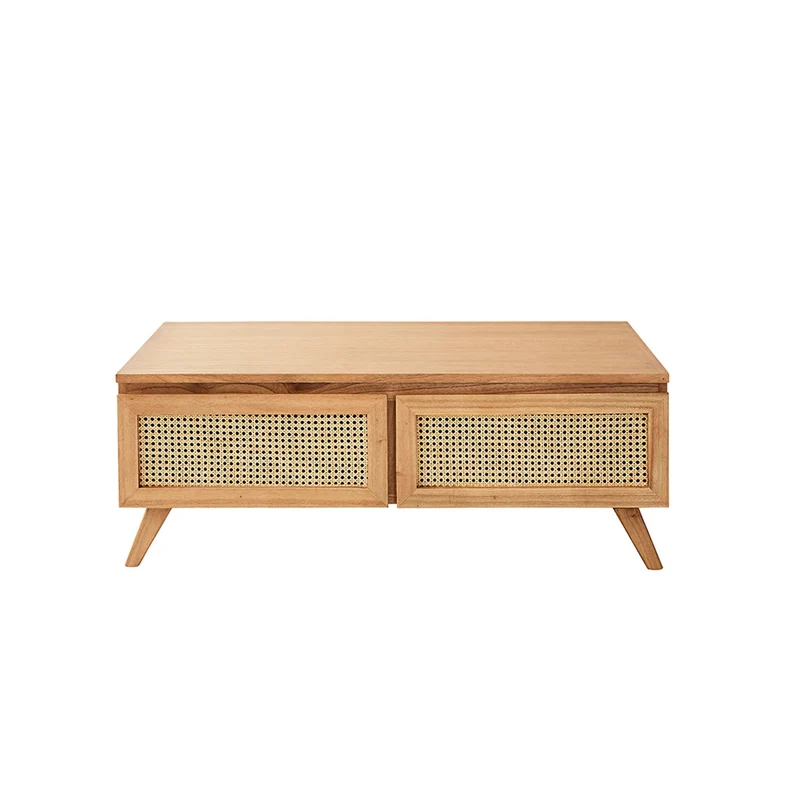 Table basse en mindi massif et cannage 110 cm