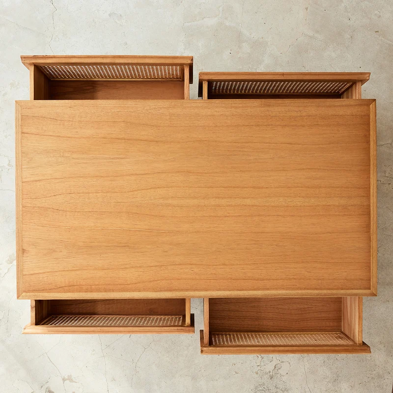 Table basse en mindi massif et cannage 110 cm