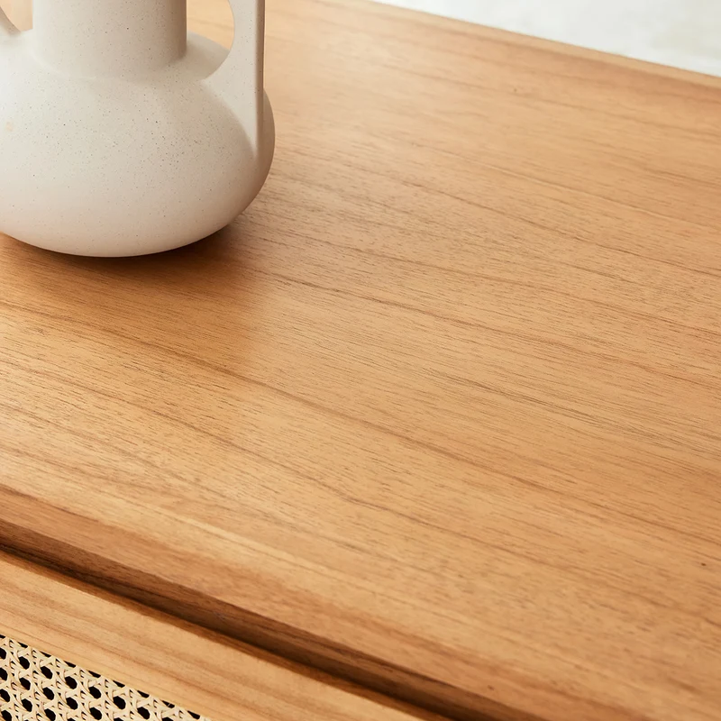 Table basse en mindi massif et cannage 110 cm