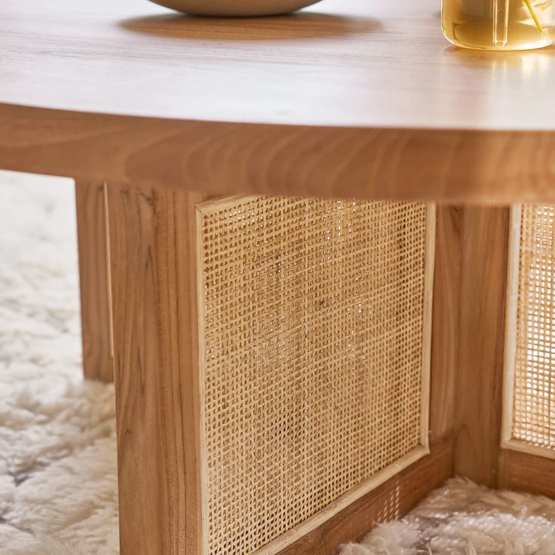 Table basse en teck massif pied cannage Ø 100 cm